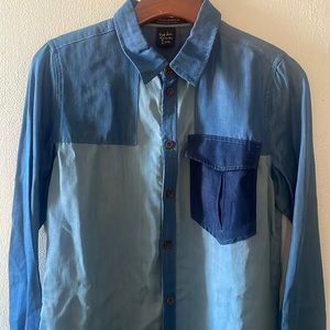 Maison Scotch colorblock chambray shirt
